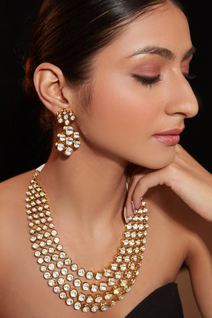 Kundan Embellished Multi-Layer Necklace Set 