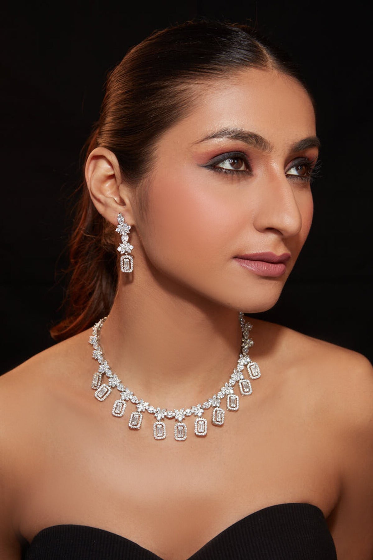 Floral Strone Drop Necklace Set 