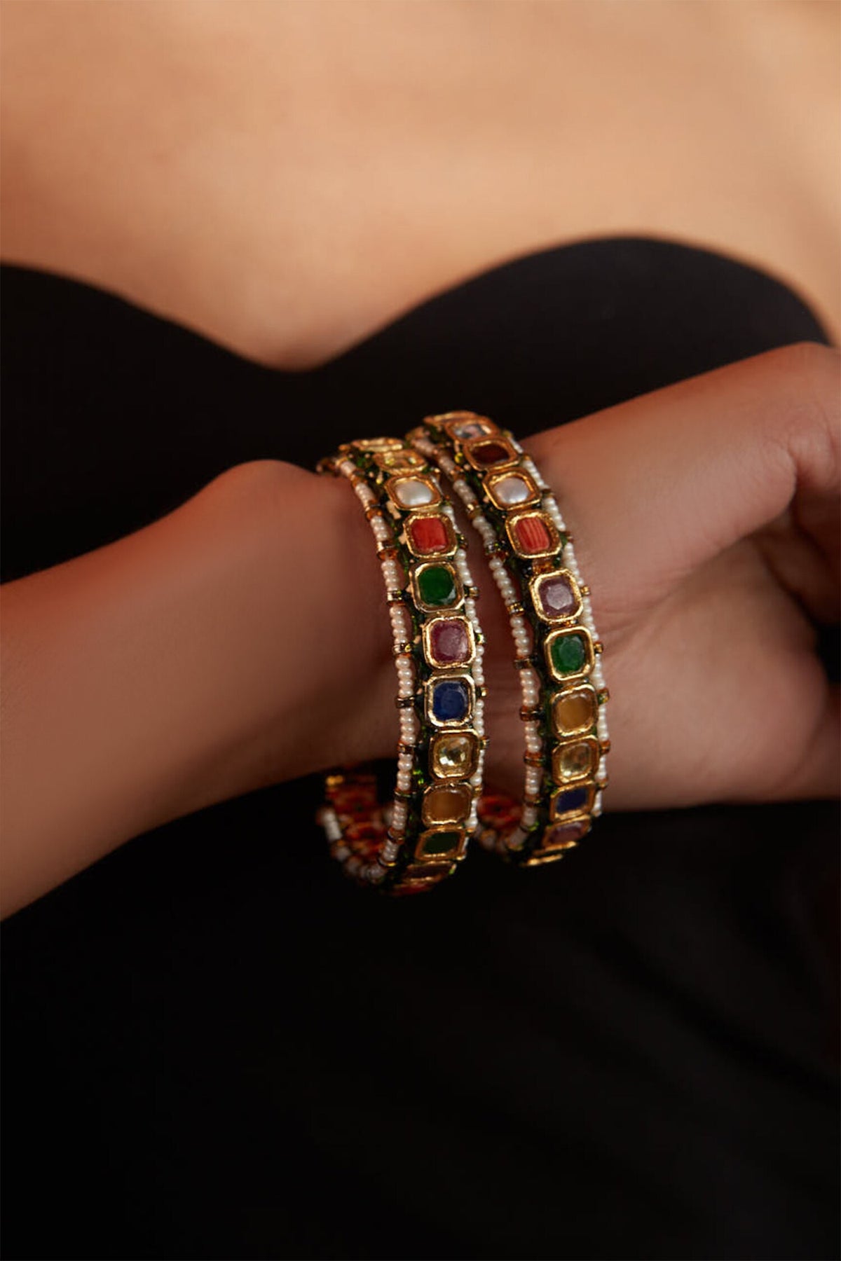 Stone Studded Bangle - Set of 2 