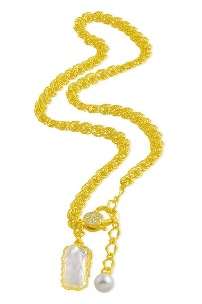 Mesh Pearl Embellished Pendant Necklace 