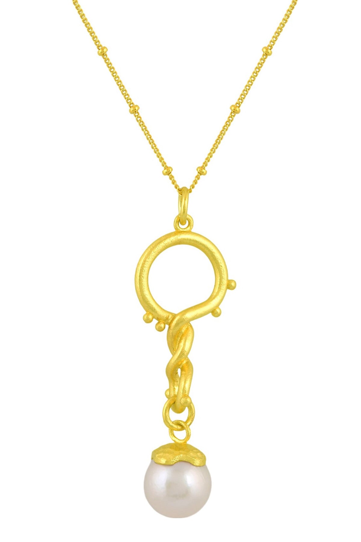 Dewy Pearl Embellished Twist Pendant Necklace 