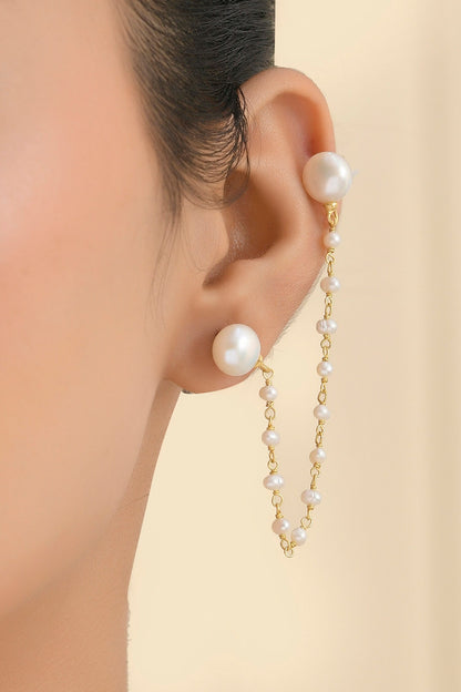 Snowflake Pearl Embellished Threader Earrings 