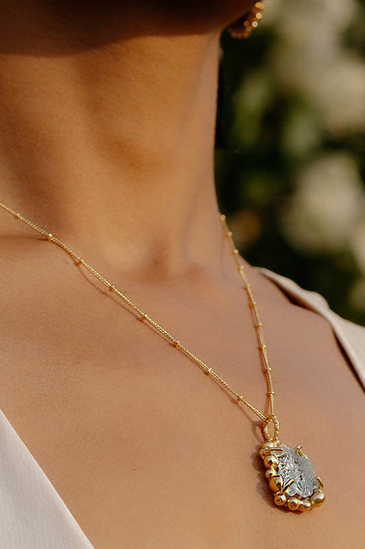 Aquamarine Sorcery Crystal Studded Pendant Necklace 