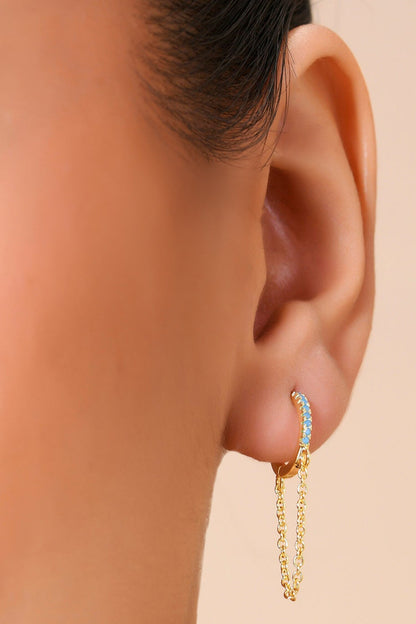 Stone Embellished Lobe Chain Huggies 