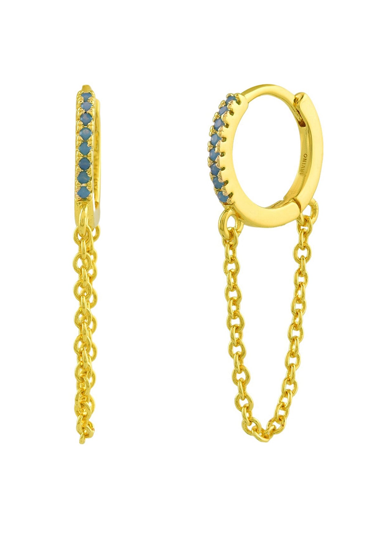 Stone Embellished Lobe Chain Huggies 
