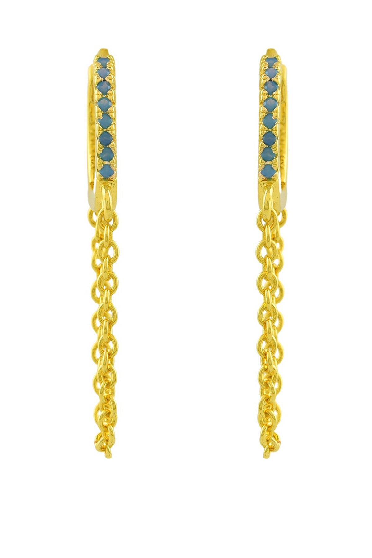 Stone Embellished Lobe Chain Huggies 