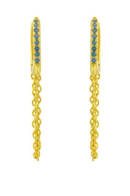 Stone Embellished Lobe Chain Huggies 