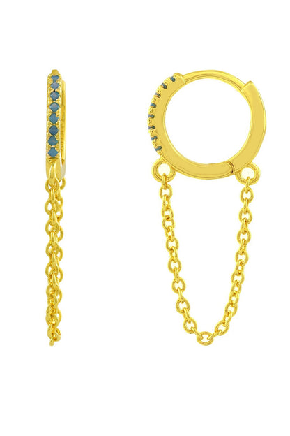 Stone Embellished Lobe Chain Huggies 