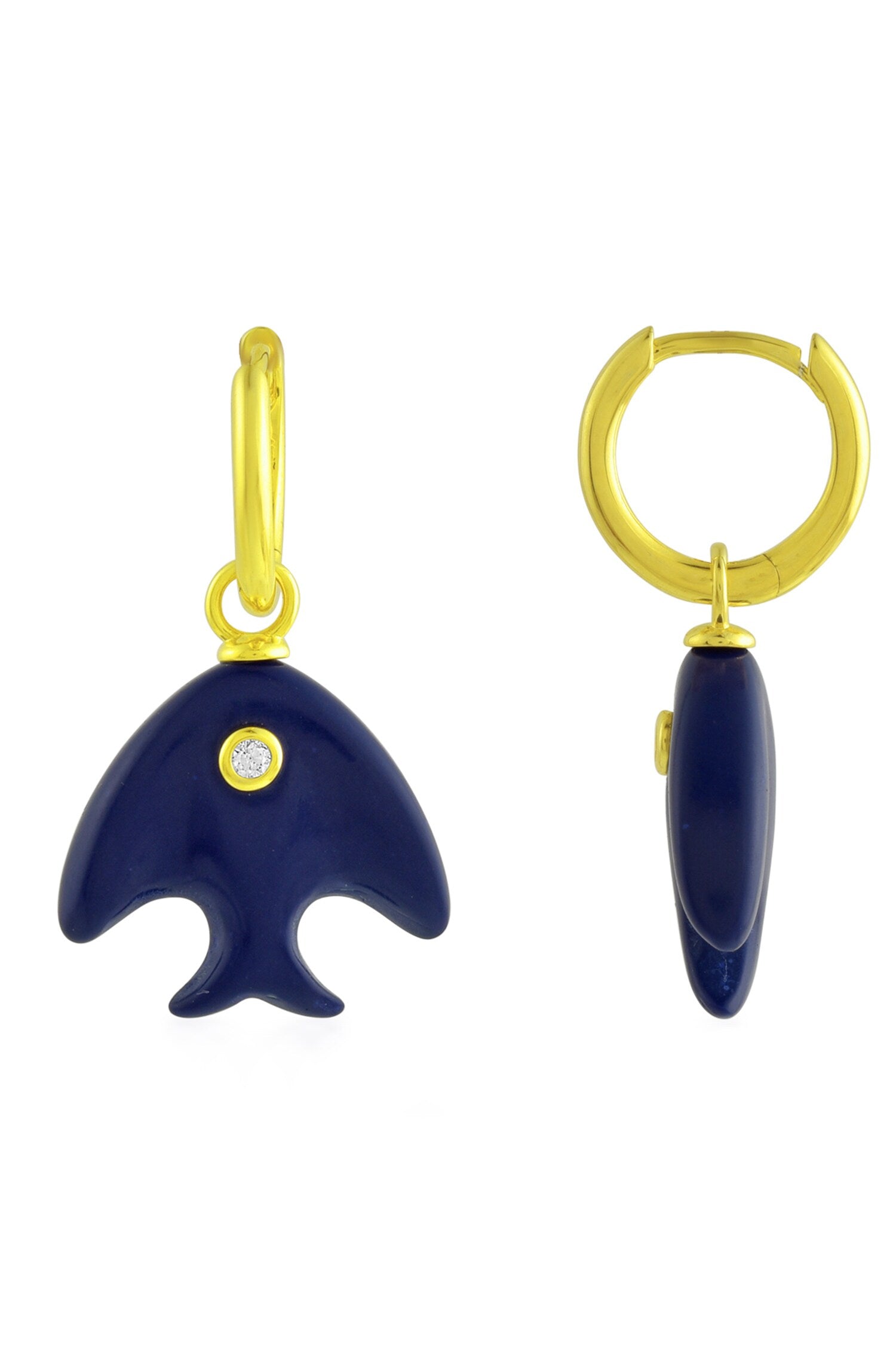 Glass Lapis Fish Charm Echo Huggies 