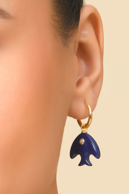 Glass Lapis Fish Charm Echo Huggies 