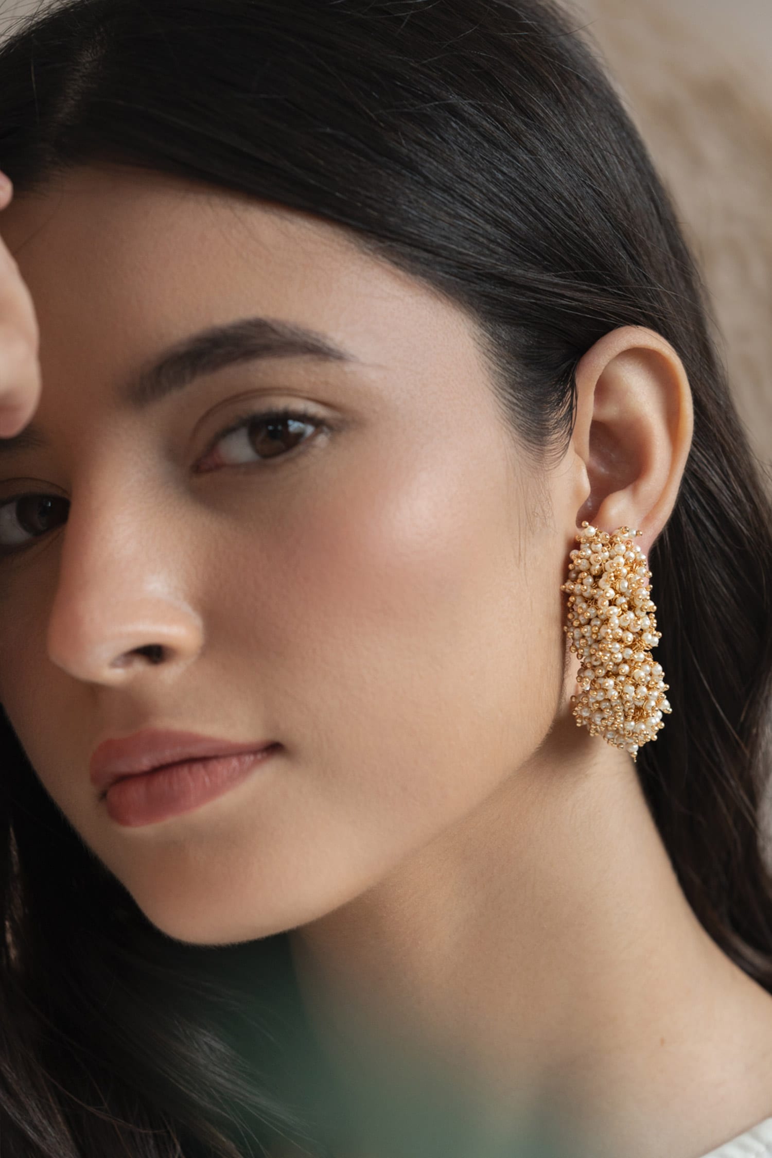 Pearl Tassel Embellished Half Hoops 