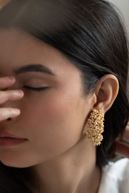 Pearl Tassel Embellished Half Hoops 