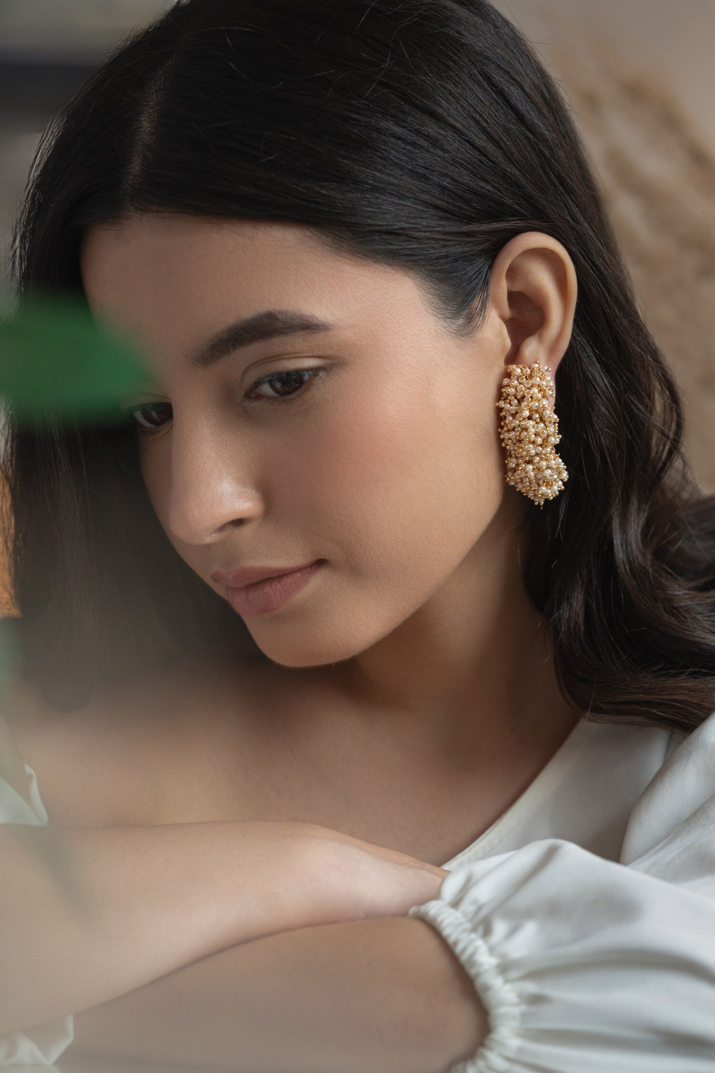 Pearl Tassel Embellished Half Hoops 