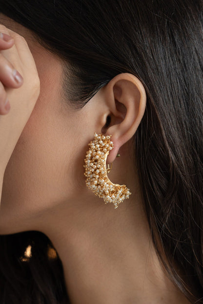Pearl Tassel Embellished Half Hoops 