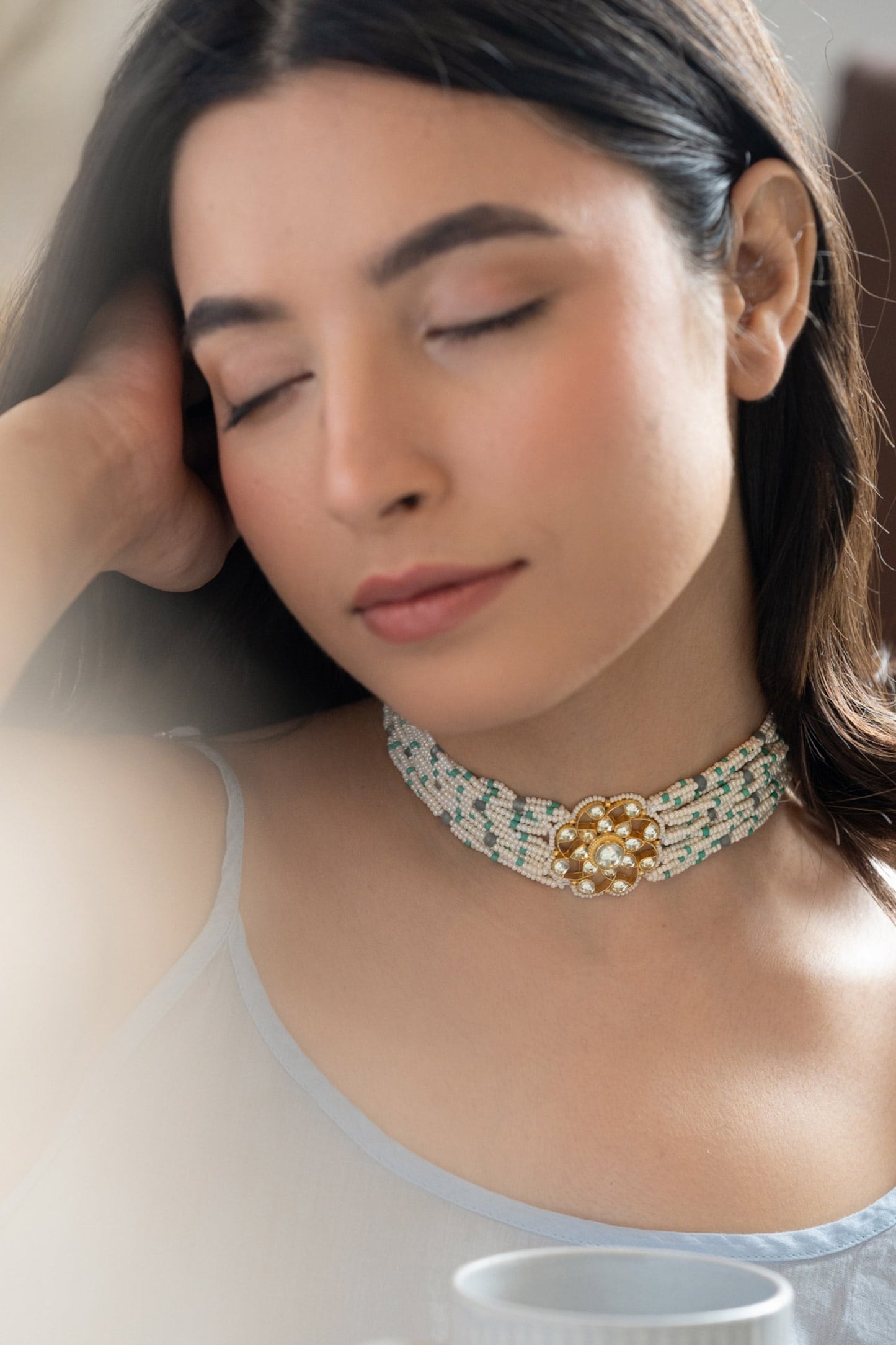 Turquoise Pearl Floral Choker 