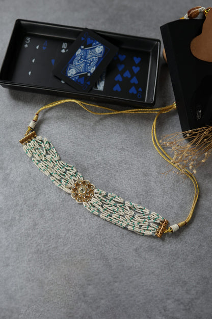Turquoise Pearl Floral Choker 