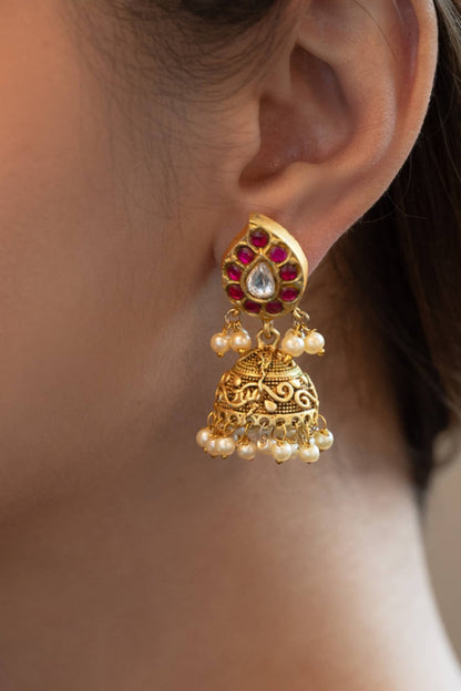 Kundan Paisley Embellished Jhumkas 
