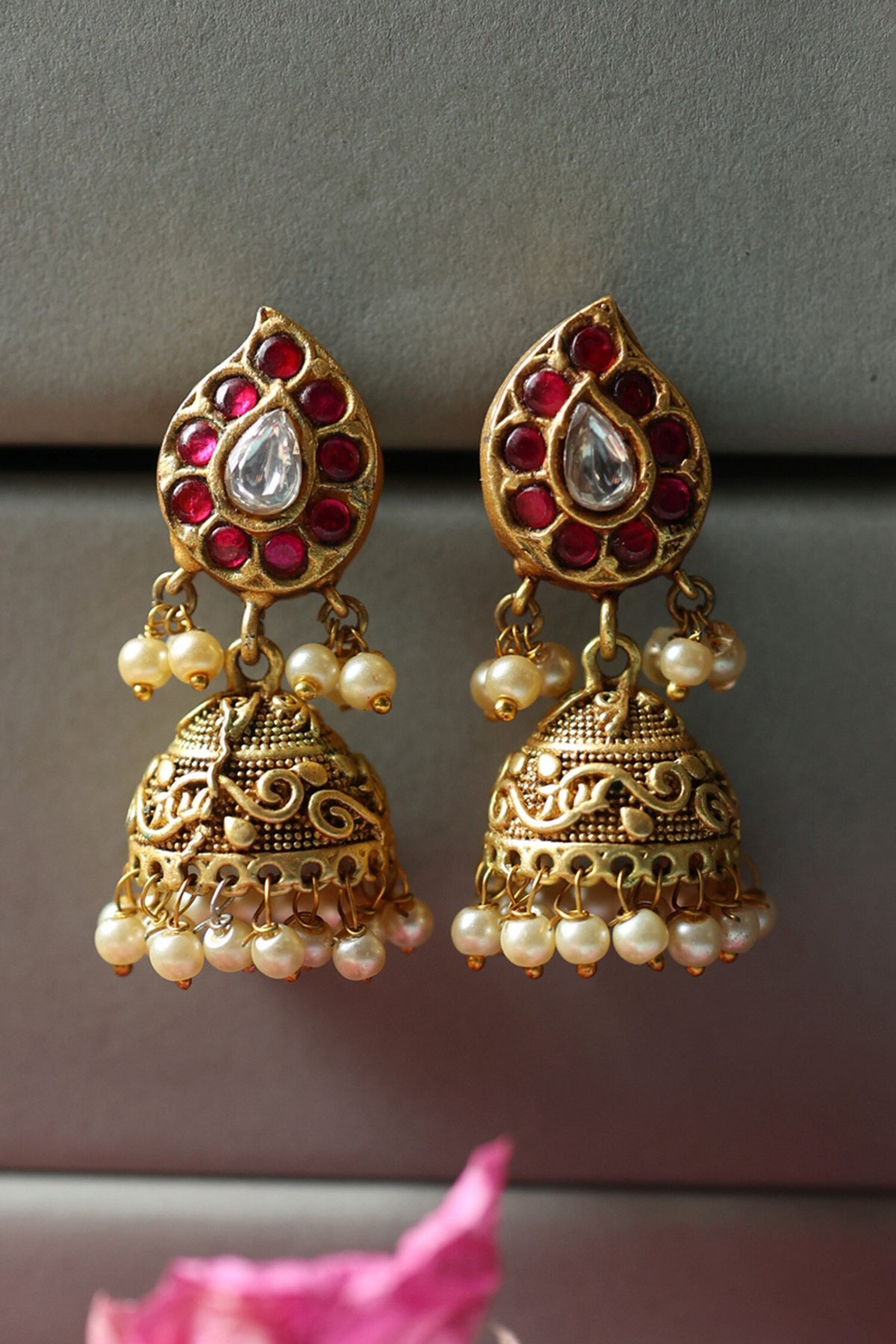 Kundan Paisley Embellished Jhumkas 