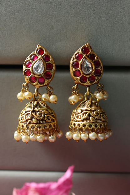 Kundan Paisley Embellished Jhumkas 