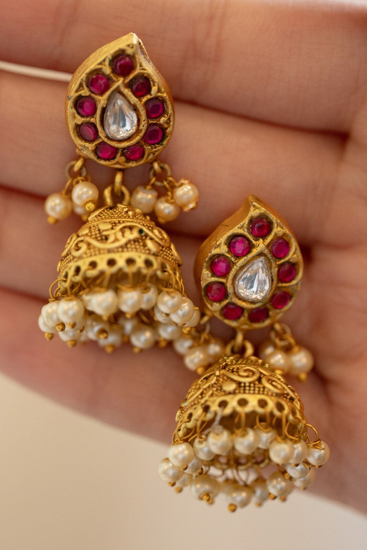 Kundan Paisley Embellished Jhumkas 