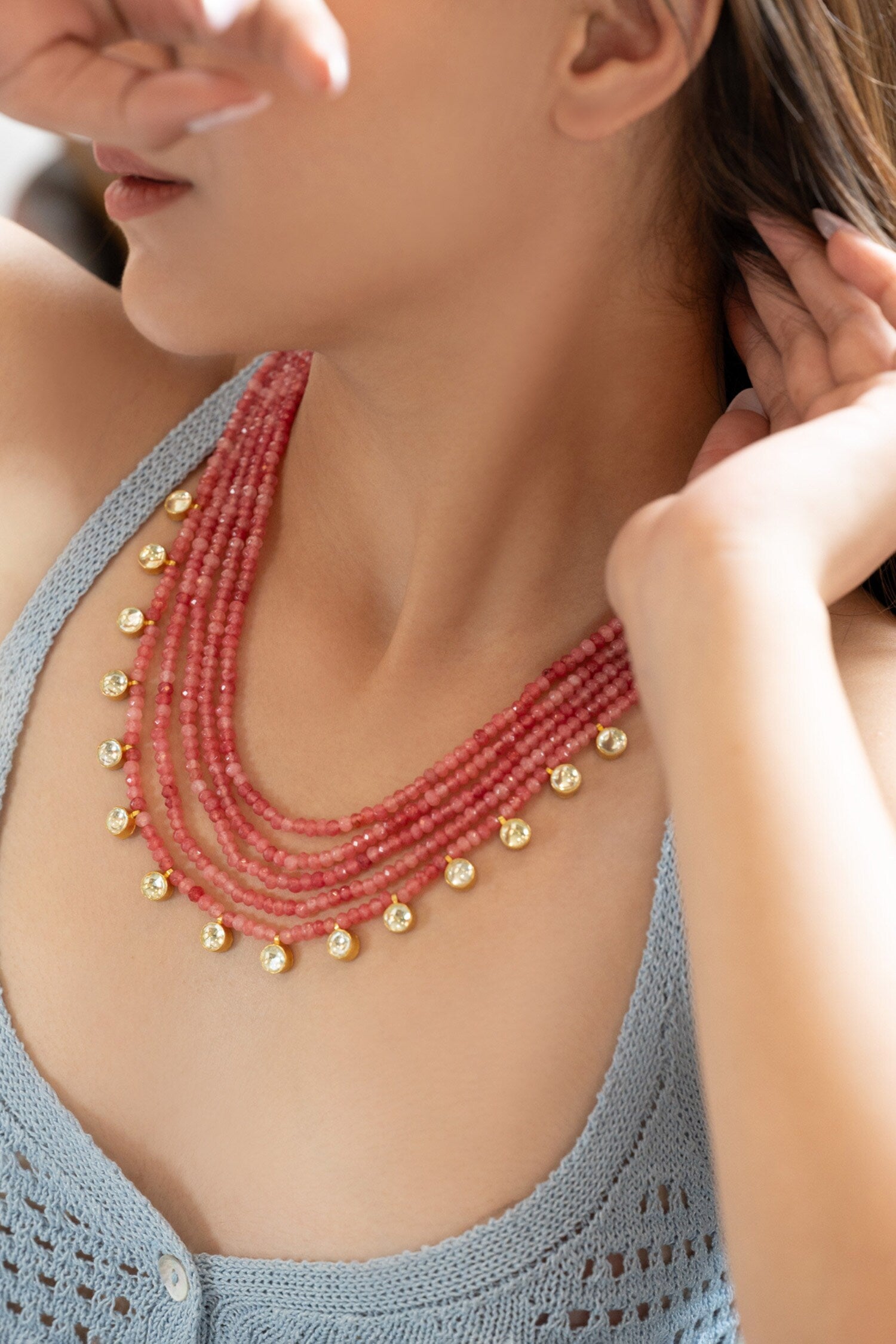 Onyx Bead Multi-Strand Necklace 