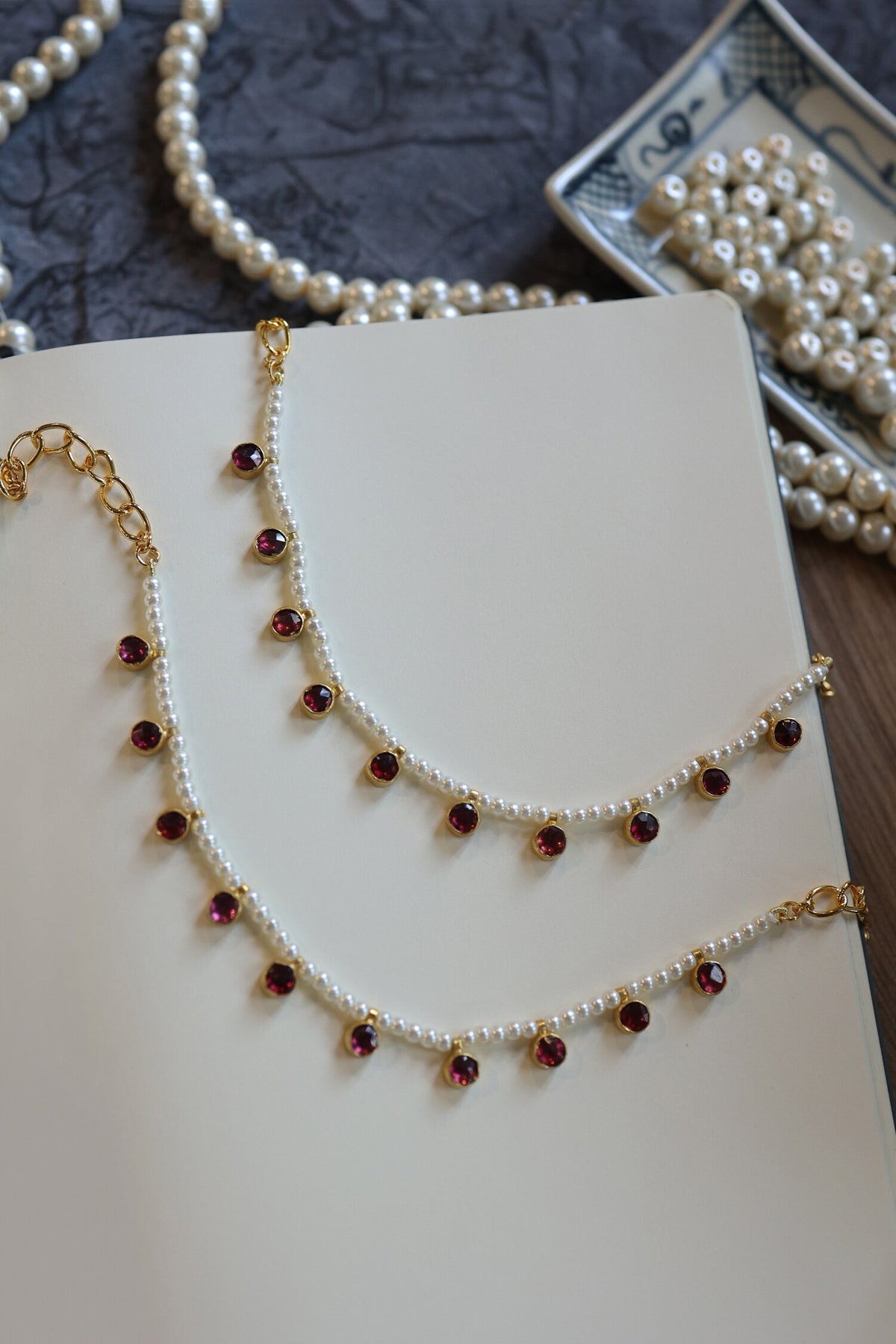 Kundan Pearl Embellished Anklets-Set of 2 