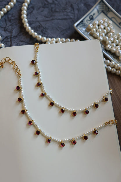 Kundan Pearl Embellished Anklets-Set of 2 