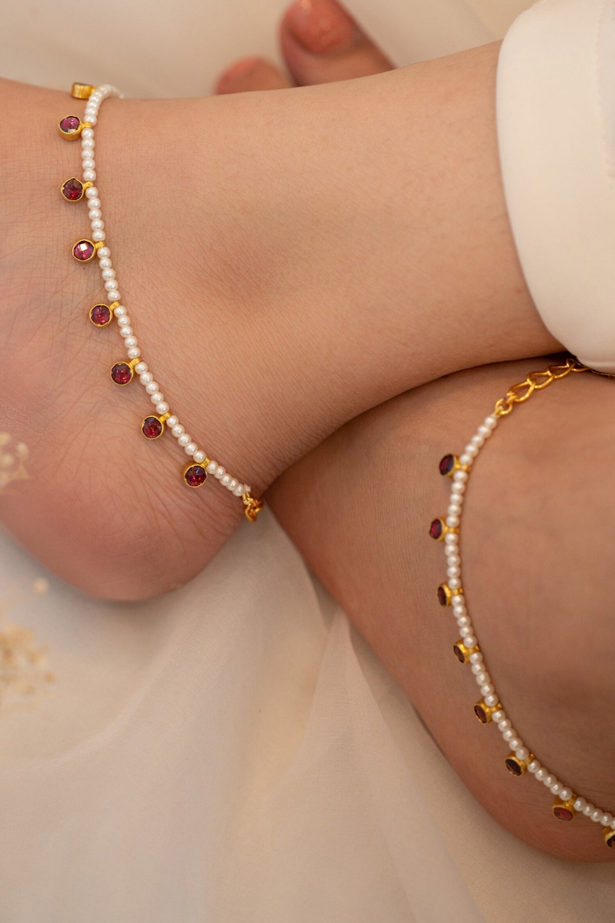 Kundan Pearl Embellished Anklets-Set of 2 