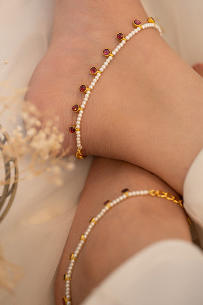 Kundan Pearl Embellished Anklets-Set of 2 