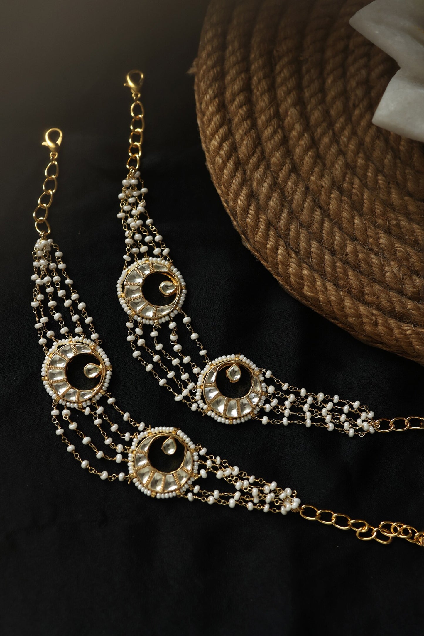 Kundan Half Moon Pearl Anklets 