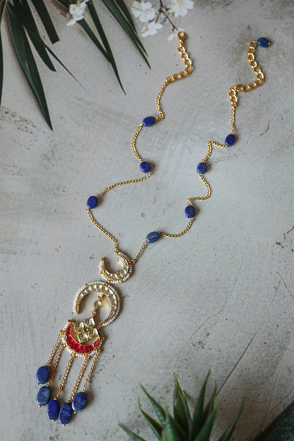 Lapis Lazuli & Pearl Embellished Pendant Necklace 