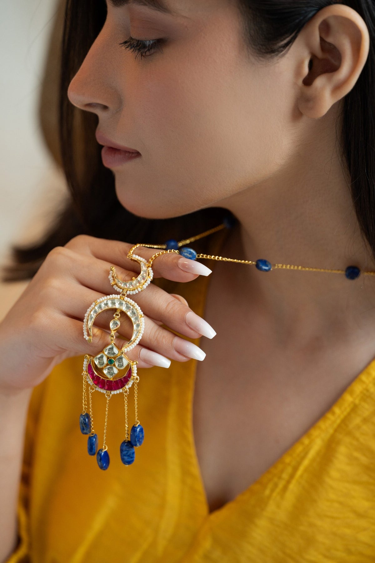 Lapis Lazuli & Pearl Embellished Pendant Necklace 