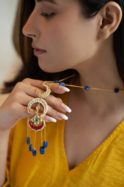 Lapis Lazuli & Pearl Embellished Pendant Necklace 