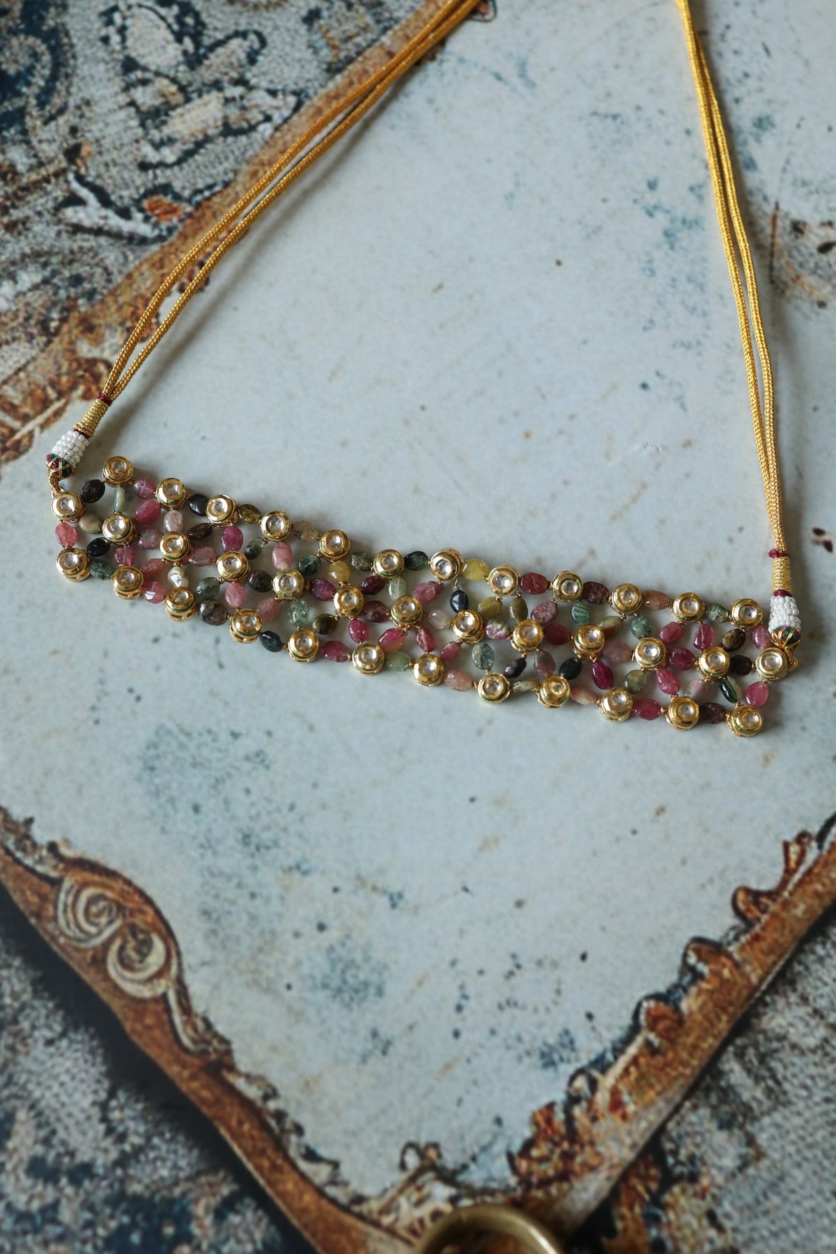 Natural Stone Embellished Choker Necklace 