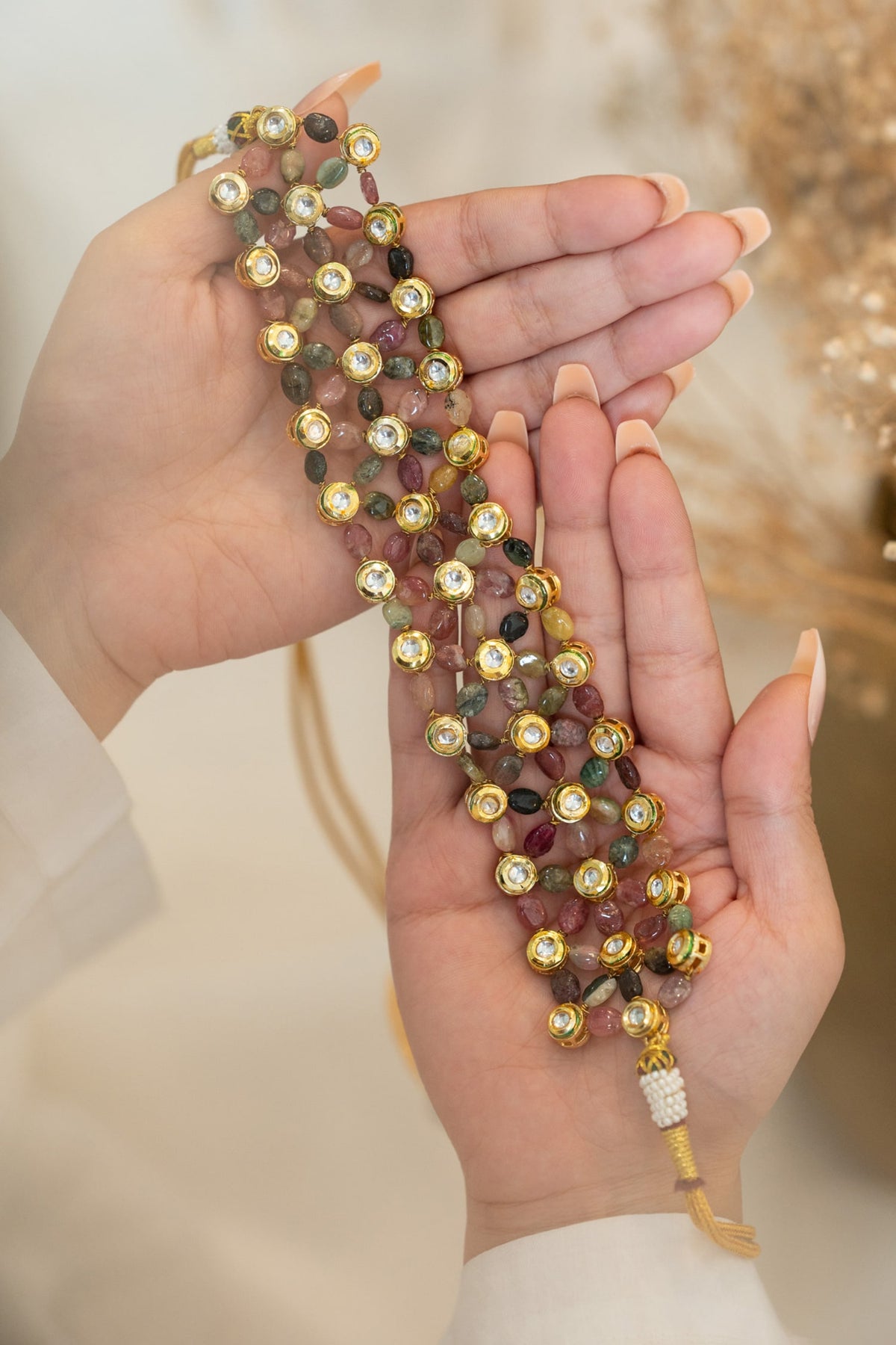 Natural Stone Embellished Choker Necklace 