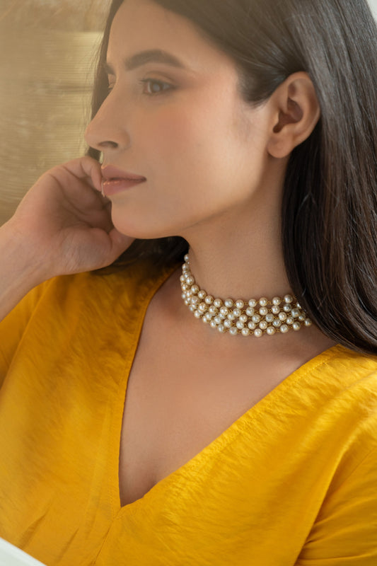 Pearl Embellished Multistrand Choker Necklace 