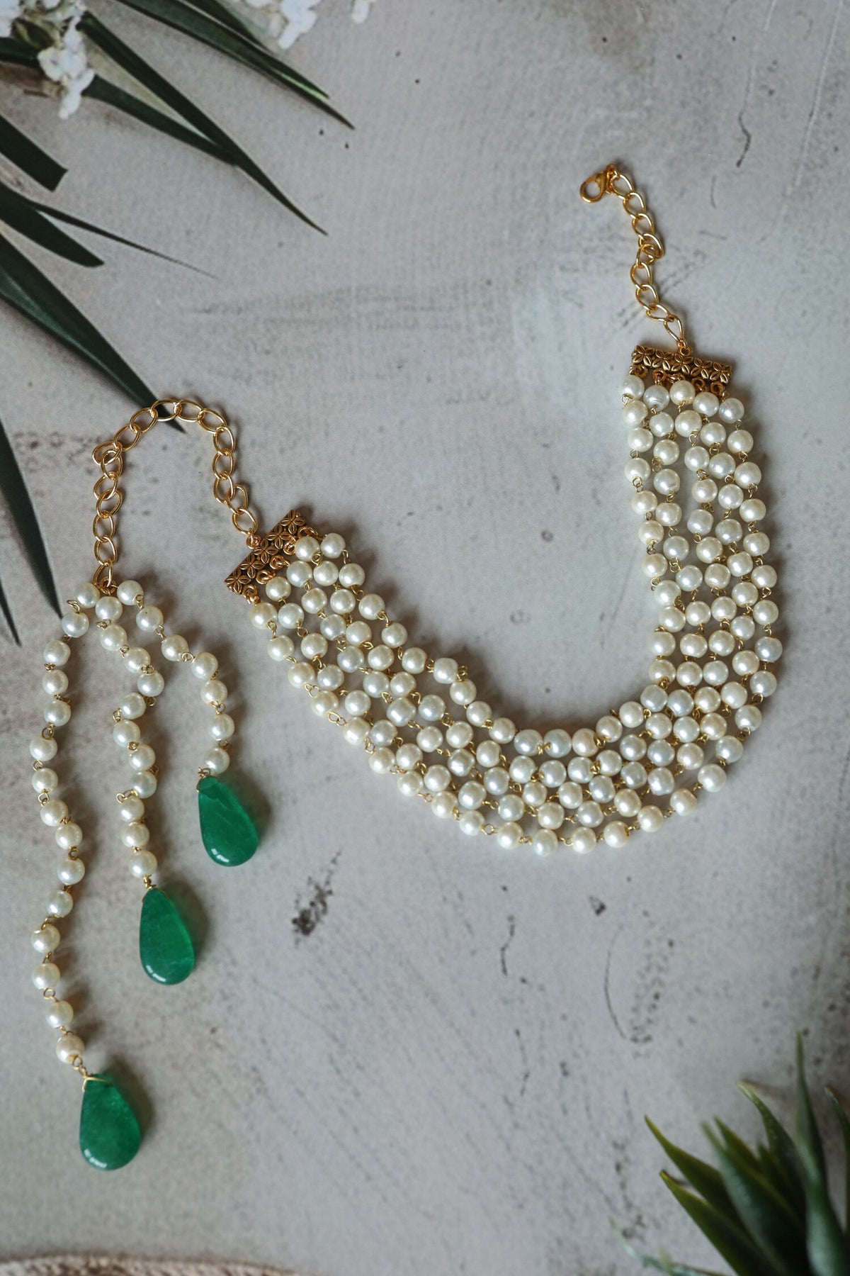 Pearl Embellished Multistrand Choker Necklace 