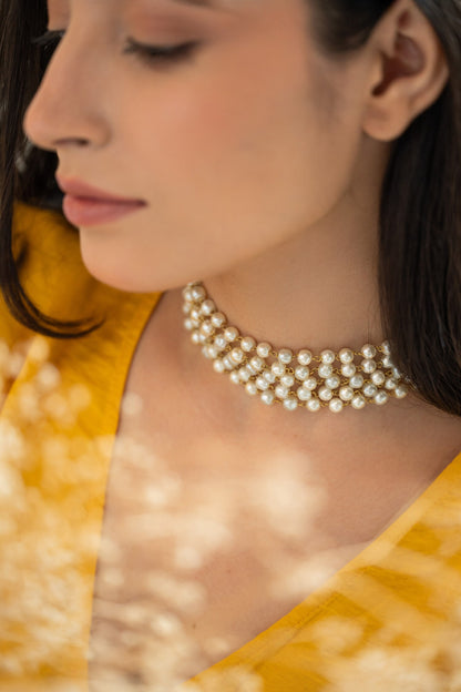 Pearl Embellished Multistrand Choker Necklace 