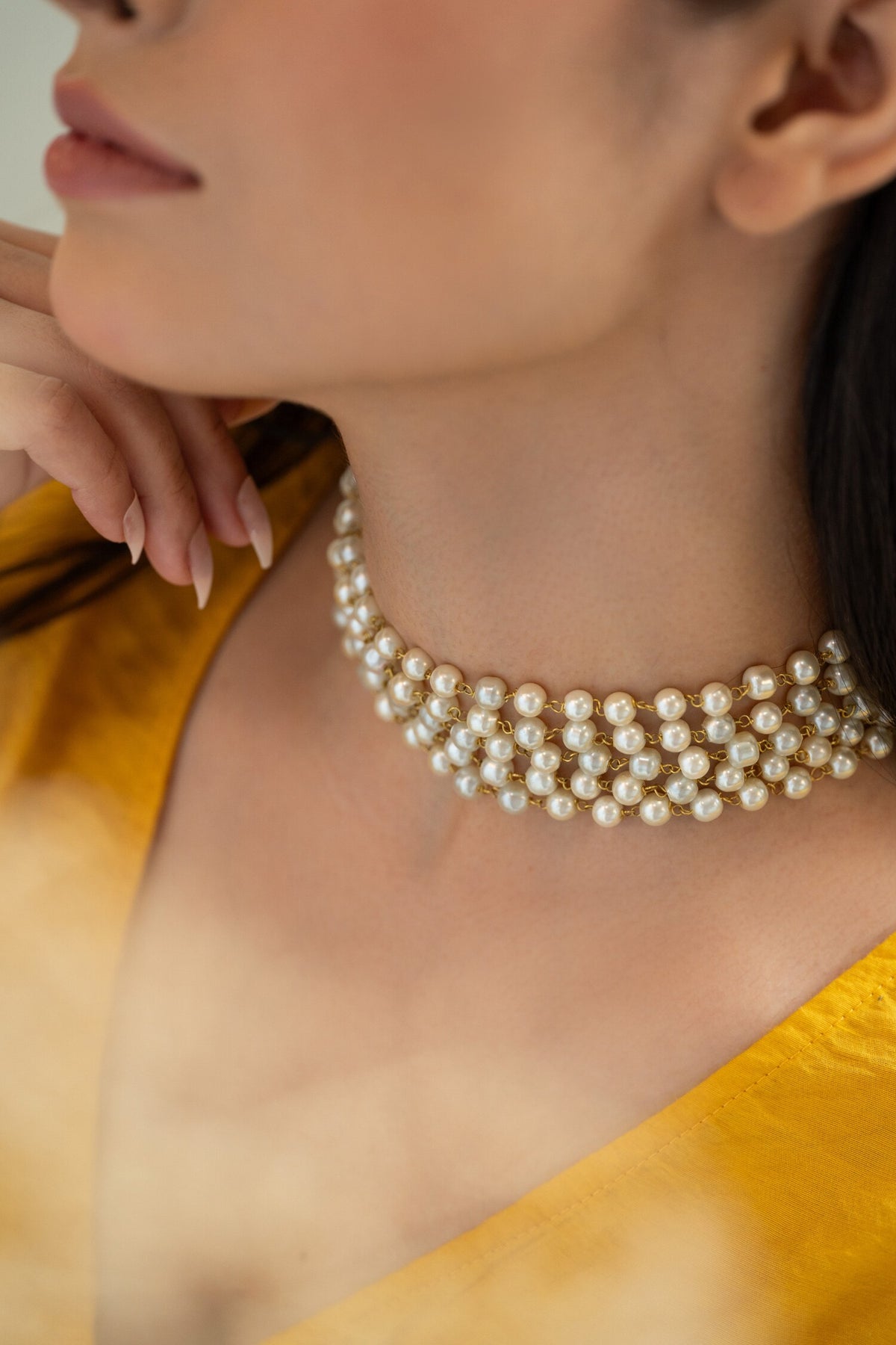 Pearl Embellished Multistrand Choker Necklace 