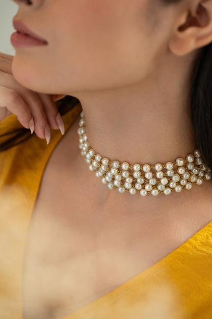 Pearl Embellished Multistrand Choker Necklace 