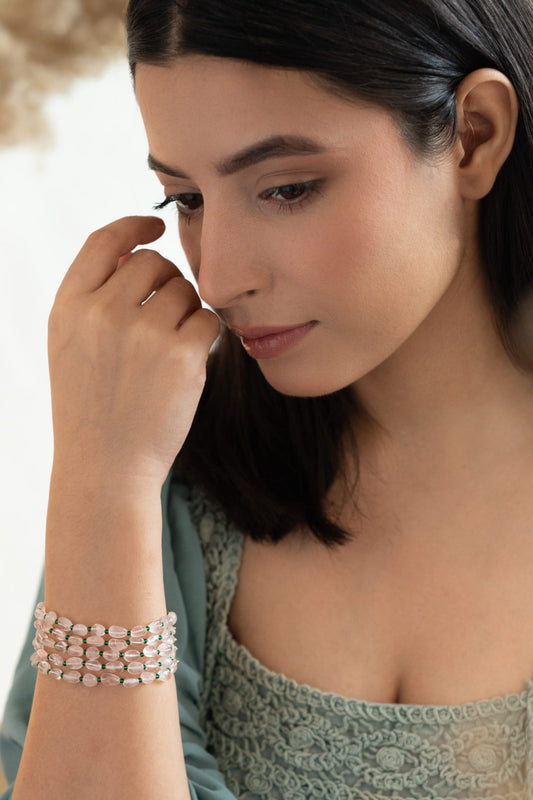 Rose Quartz & Onyx Embellished Bracelet 
