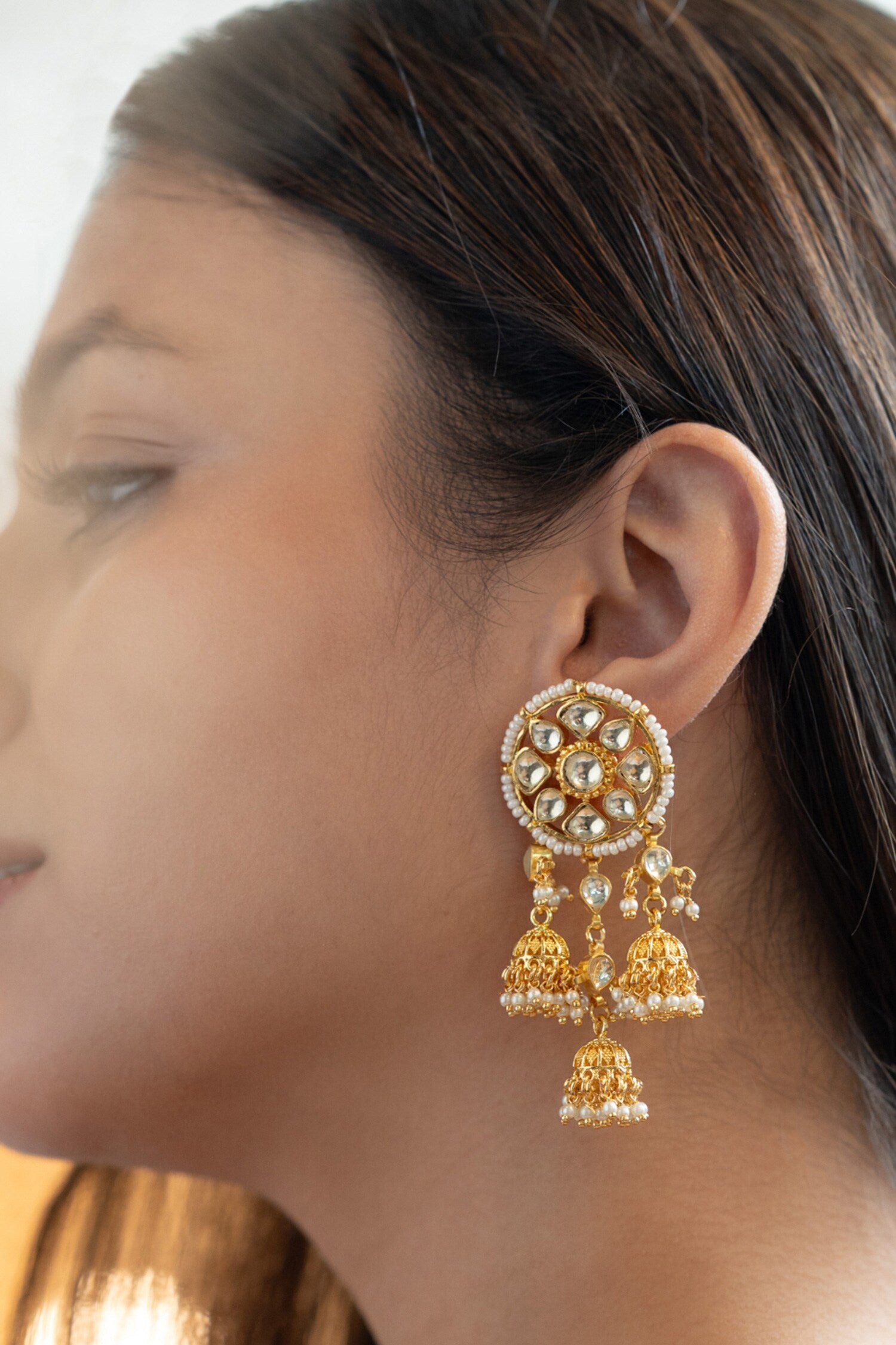 Kundan & Pearl Embellished Jhumka Earrings 