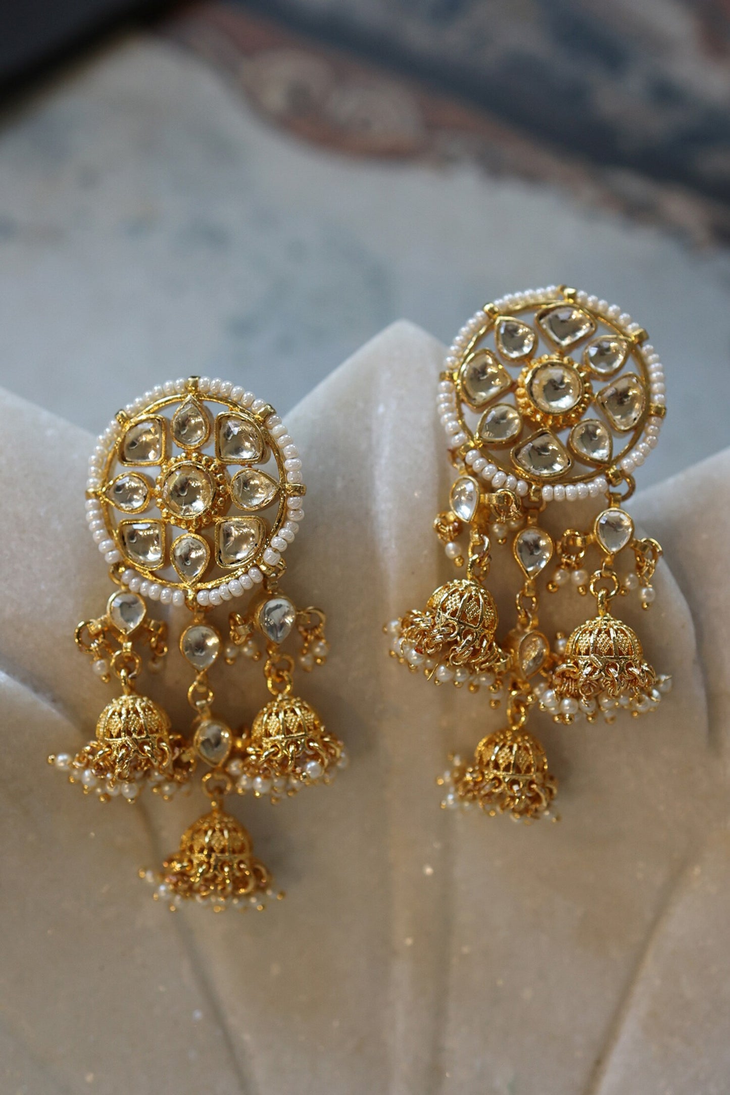Kundan & Pearl Embellished Jhumka Earrings 