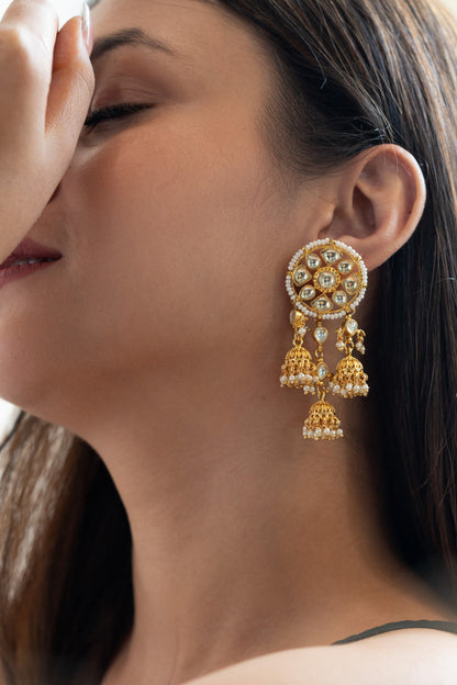 Kundan & Pearl Embellished Jhumka Earrings 