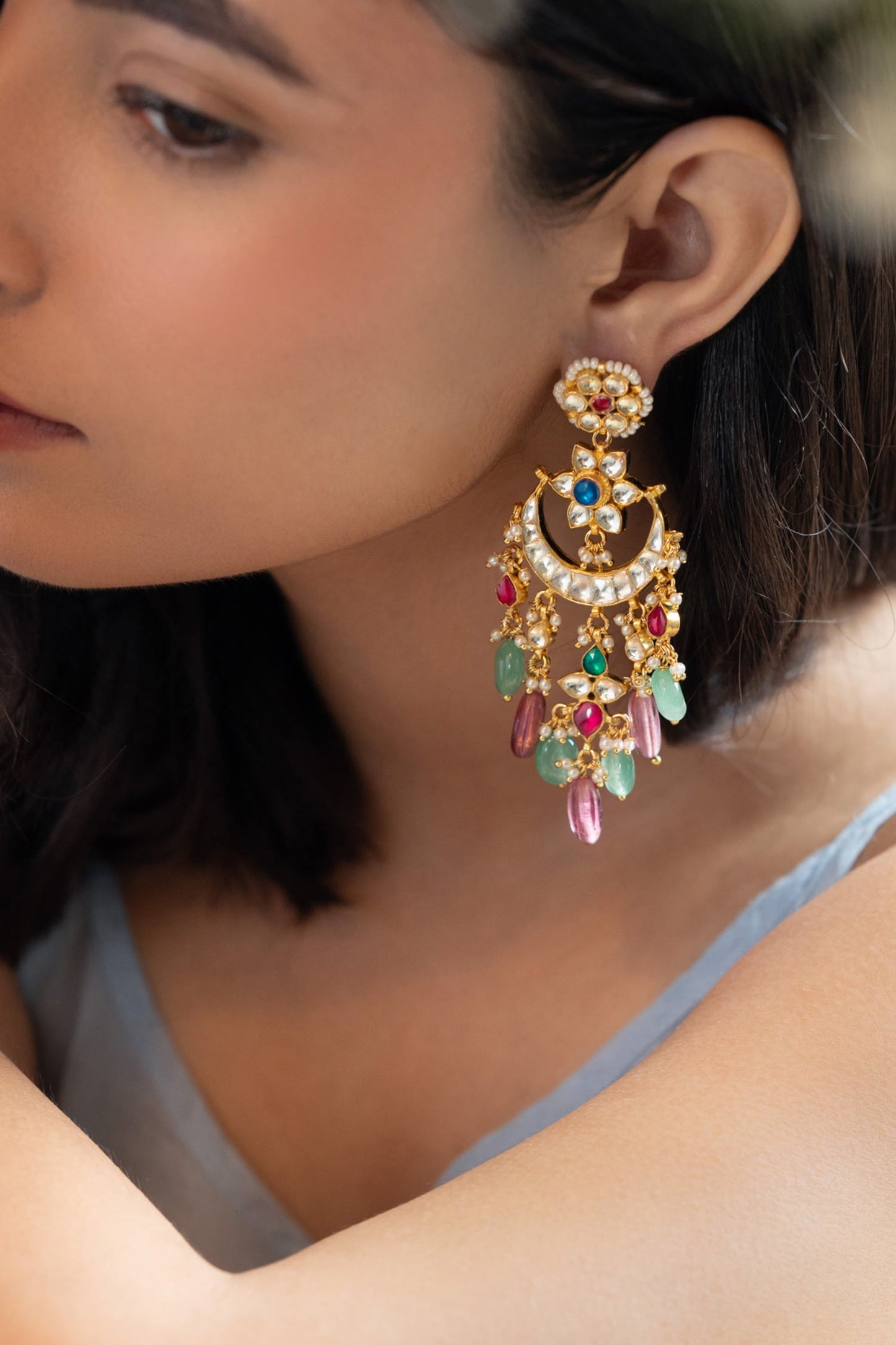 Floral Kundan Embellished Earrings 