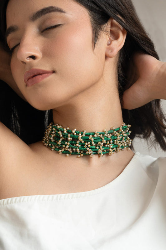 Natural Stone Embellished Multistrand Choker Necklace 