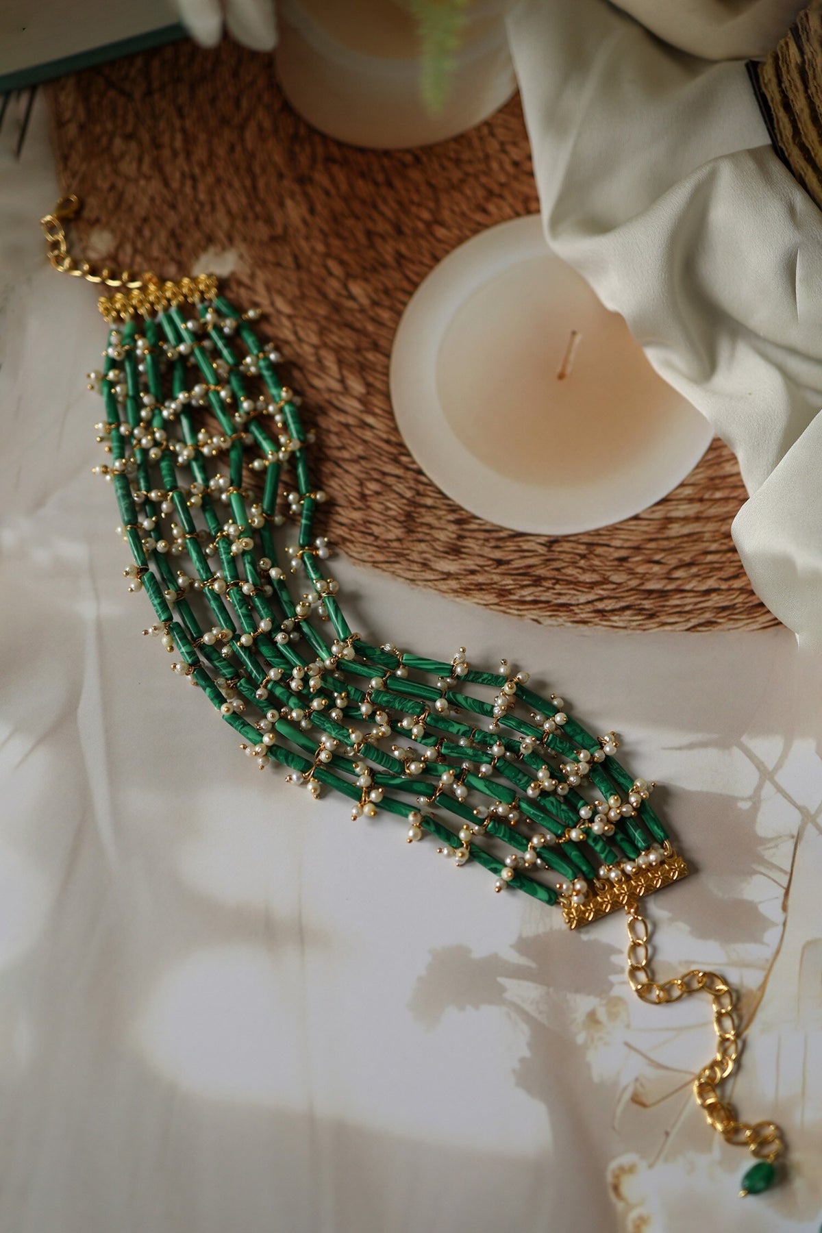 Natural Stone Embellished Multistrand Choker Necklace 