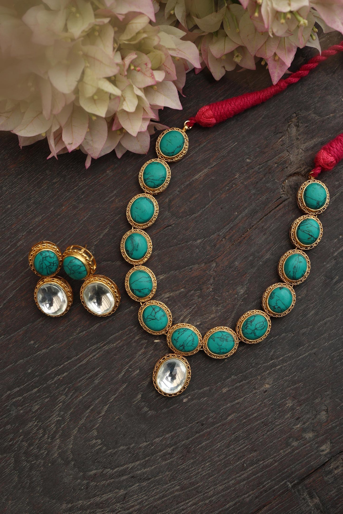 Stone Studded Pendant Necklace Set 