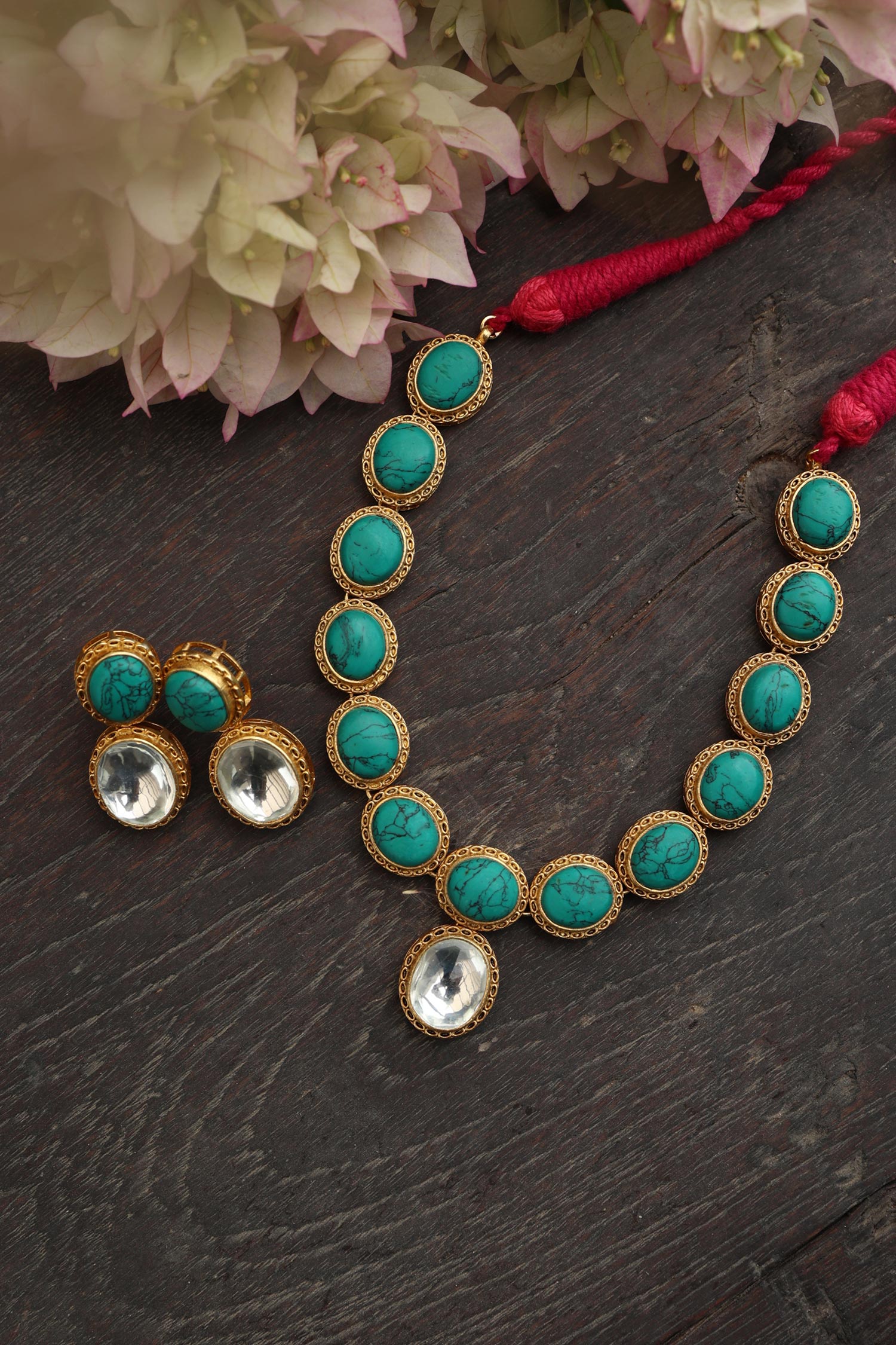 Stone Studded Pendant Necklace Set 