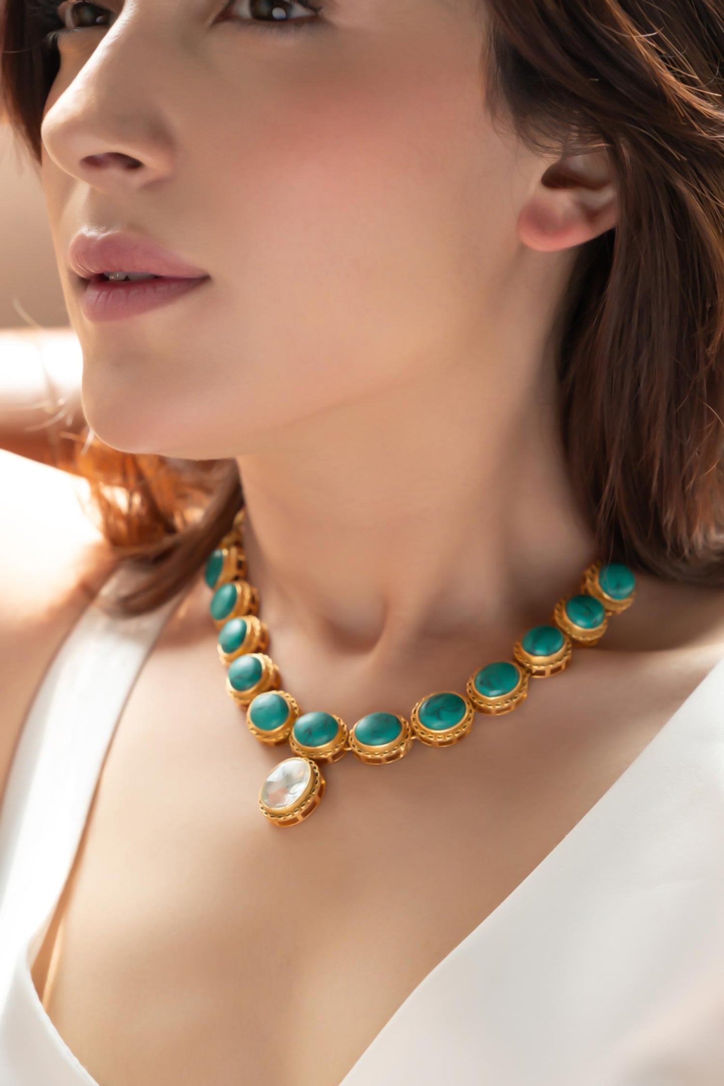 Stone Studded Pendant Necklace Set 